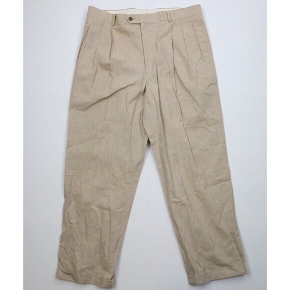Vtg 90s Streetwear Mens 38x30 Linen Blend Wide Leg Chino Pants Trousers Beige